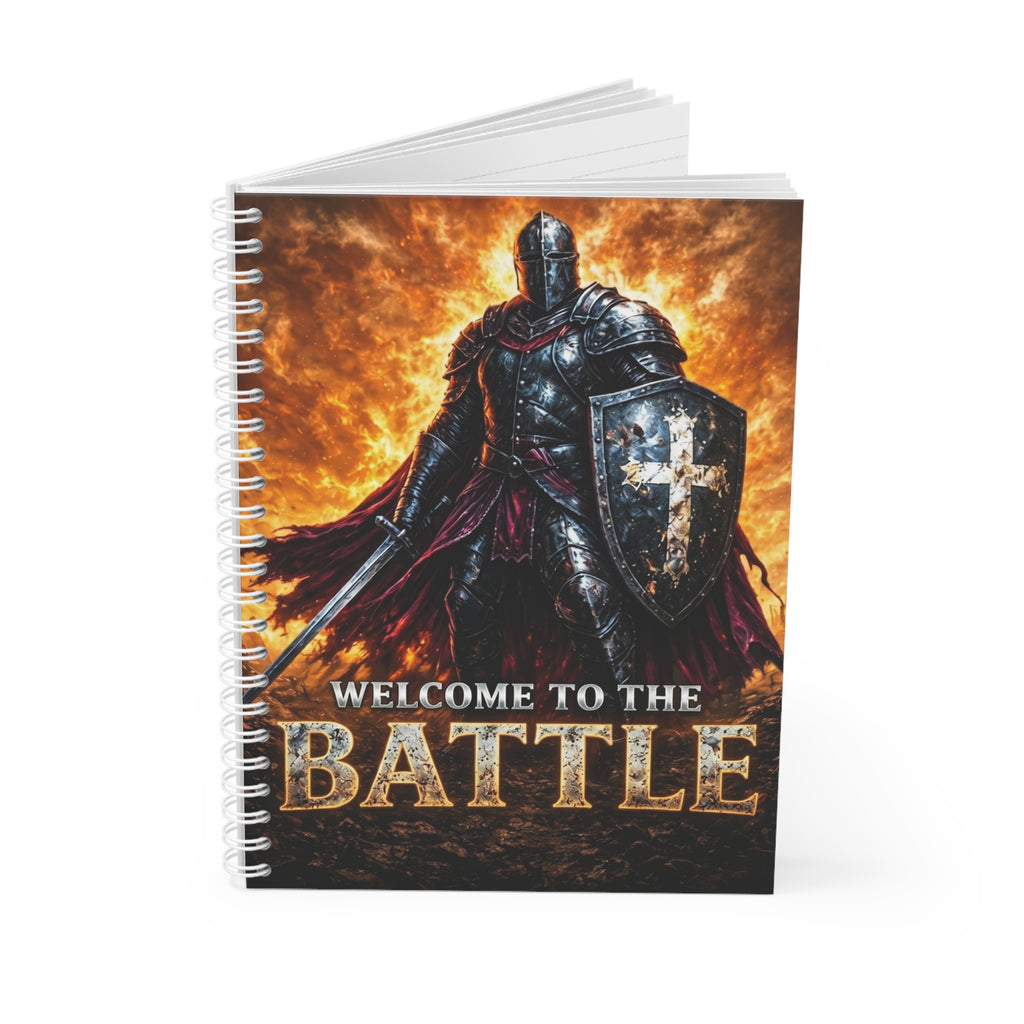 Knight Armor Spiral Notebook — "Welcome to the Battle" Warrior Journal