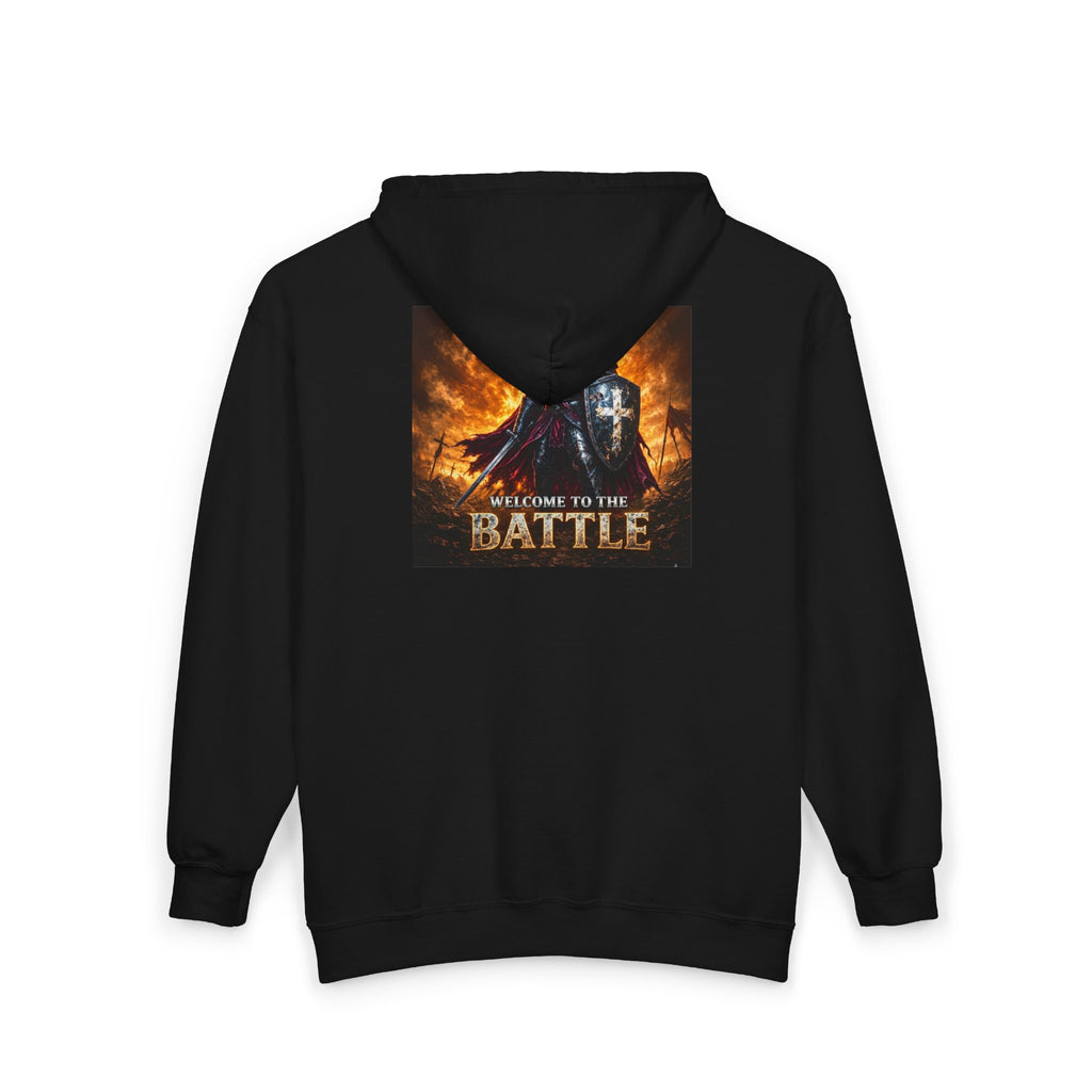 Battle Knight Zip Hoodie - "Welcome to the Battle" Graphic Full-Zip Sweatshirt