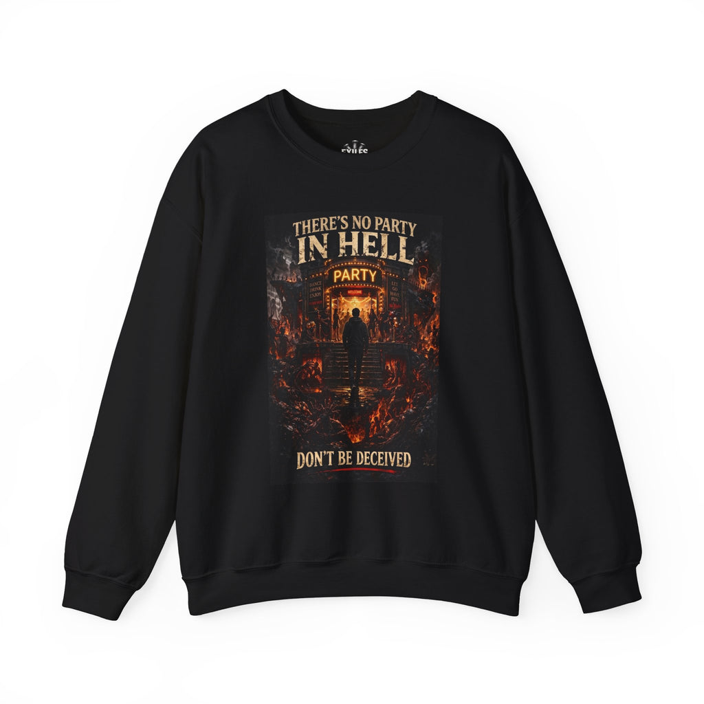 Crewneck Sweatshirt - "There's No Party in Hell" Graphic Christian Apocalyptic Design