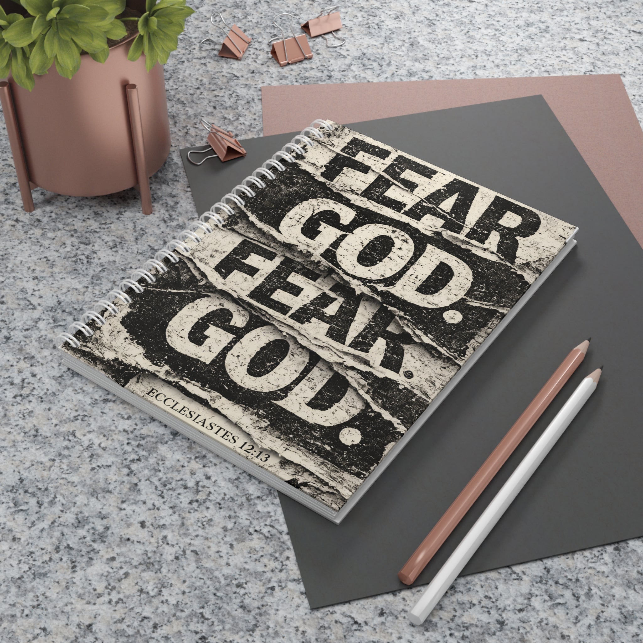 Spiral Notebook — "Fear God" Rustic Scripture Journal (Ecclesiastes 12:13)