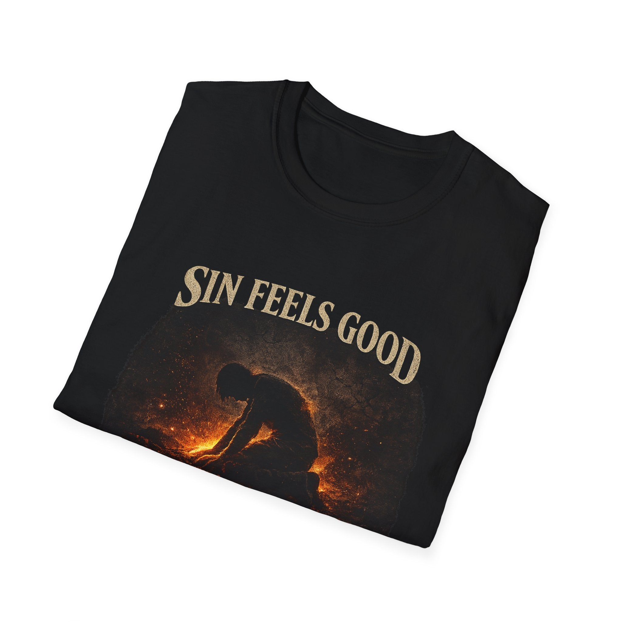 T-Shirt — "Sin Feels Good Until It Doesn’t" Graphic Tee (Dark, Reflective Faith Design)