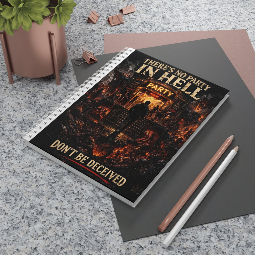 Spiral Notebook — 'There's No Party in Hell' Gothic Horror Notebook, 'Don't Be Deceived' Journal for Dark Aesthetic Fans