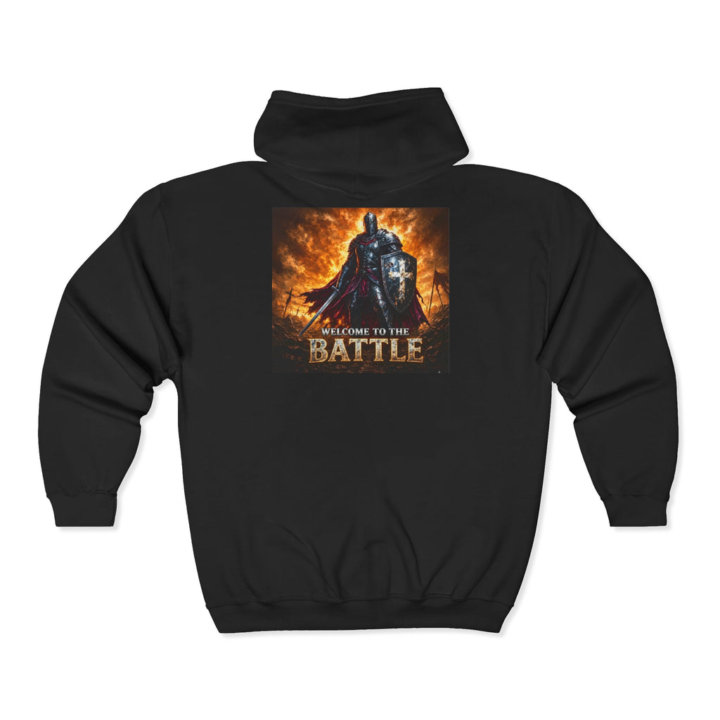 Battle Knight Zip Hoodie - "Welcome to the Battle" Graphic Full-Zip Sweatshirt