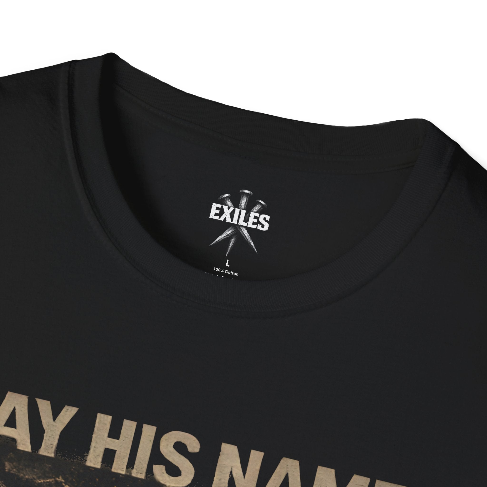 Christian T-Shirt — "Say His Name, Watch Hell Run" Cross Graphic (James 2:19)