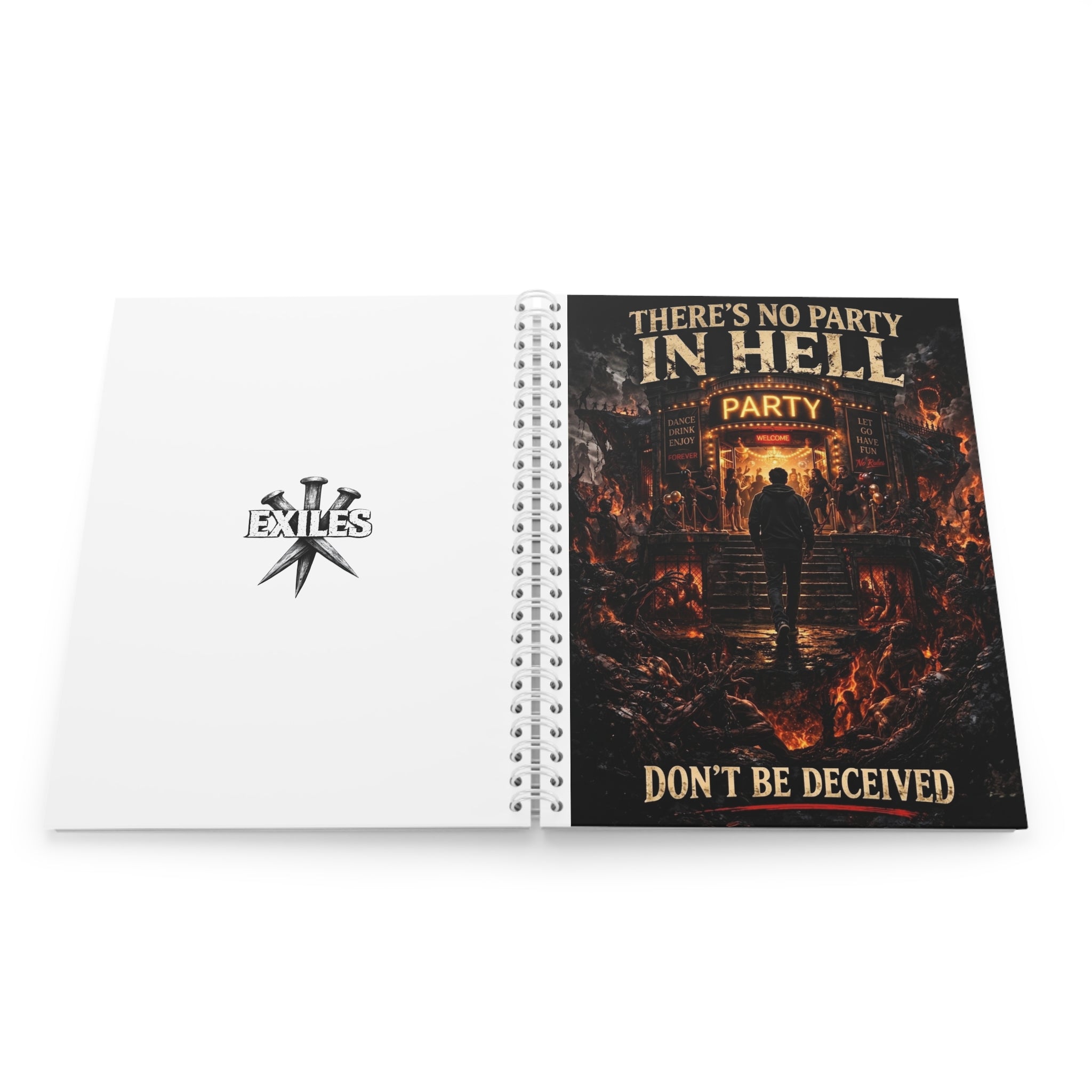 Spiral Notebook — 'There's No Party in Hell' Gothic Horror Notebook, 'Don't Be Deceived' Journal for Dark Aesthetic Fans