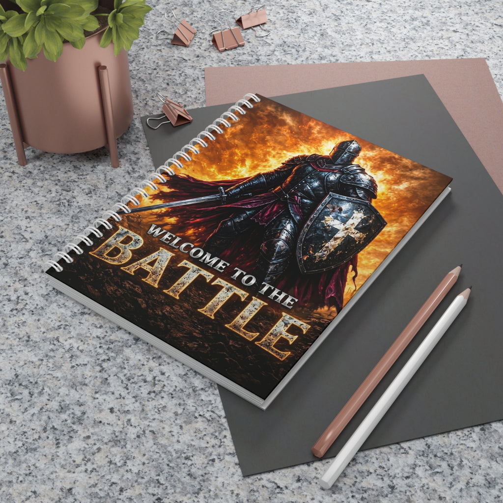 Knight Armor Spiral Notebook — "Welcome to the Battle" Warrior Journal