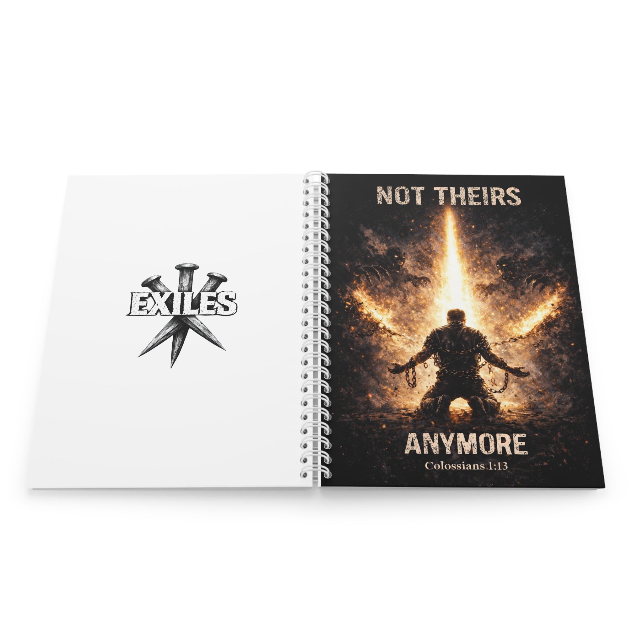 Christian Spiral Notebook — "Not Theirs Anymore" Inspirational Journal (Colossians 1:13)